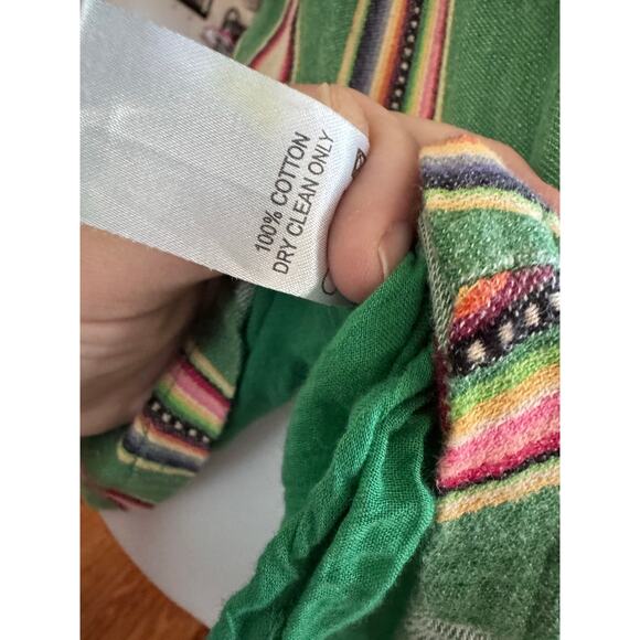 Giddy Up Glamour Boho Aztec Multicolored Green Embroidered Fringed Top - Picture 6 of 6